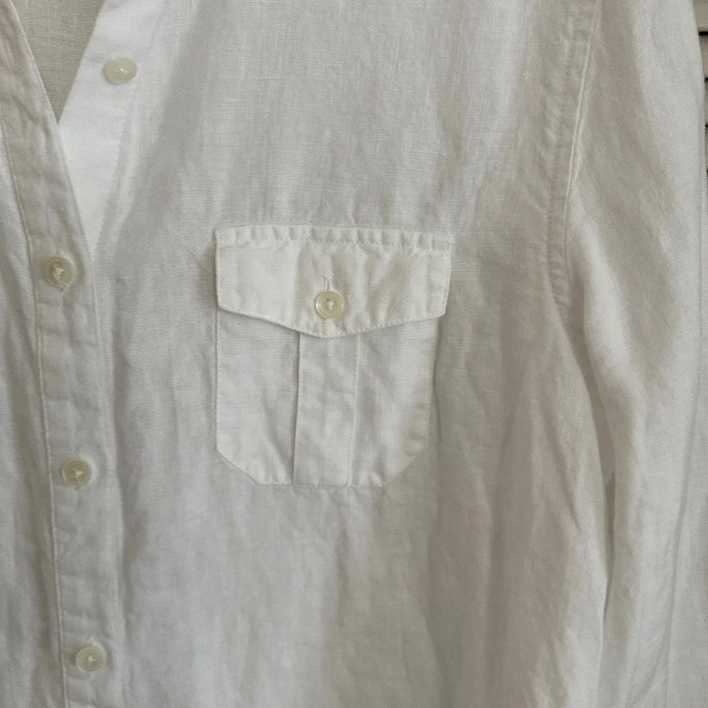 Talbots 100% Irish Linen White Long Sleeve Button Up Blouse Large - Picture 7 of 13